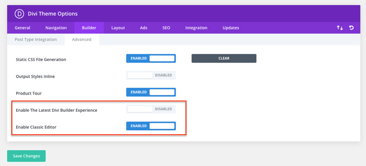 Divi - Enable the Classic Editor